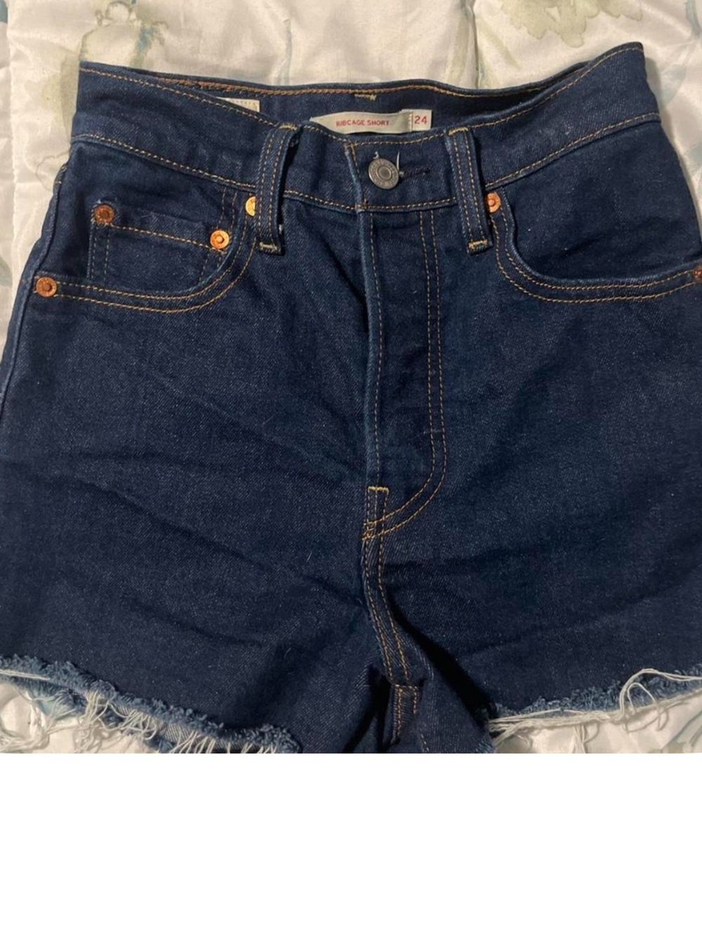 Levi's Dark Blue Denim Frayed Hem High-Rise Shorts